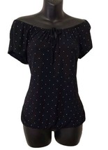 Old Navy Women&#39;s Top Out Of Shoulder Blue Navy White Polka-dot Elastict waist PS - $14.96
