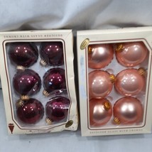 12 Vintage Christmas by Krebs Ornaments Boxed 6 Pink 6 Deep Purple Made in USA - £14.86 GBP