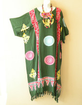 KD357 Green Batik Kimono Plus Size Caftan Kaftan Tunic Hippy Dress up to 5X - £23.62 GBP