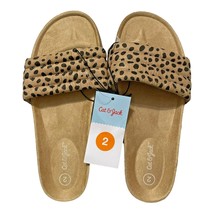 Cat &amp; Jack Youth Girls Tan Selma Animal Print Slide Sandals Size 2 New - £7.81 GBP