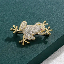 1.50Ct Round Cut Natural Moissanite FROG Brooch Pin In 14K Yellow Gold Plated - £247.39 GBP