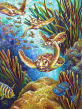 loggerhead sea turtle coral reef ocean ceramic tile mural medallion backsplash p - £84.91 GBP+