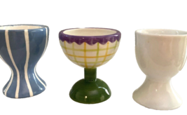 Lot of 3 Ceramic Egg Cups, Mixed Designs, Department 56 and Others - $207.89 MXN
