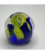 Paperweight HandBlown Blue/Yellow/Clear Glass Vintage - $266.32 MXN