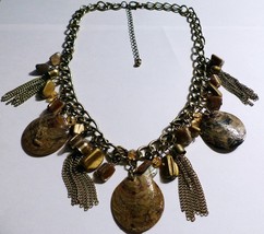 Vintage Goldtone Shells &amp; Mother of Pearl Bead Necklace with Tassels - £7.82 GBP