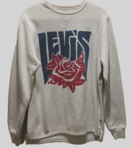 Levi Strauss &amp; Company Levi&#39;s Cream White Blue Red Rose Fleece Sweatshirt S - £11.10 GBP