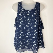 Cabi Womens Blouse Size Small Blue Sleeveless Top Bird Print Back Zip St... - $19.68