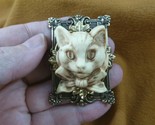 (CL52-26)  KITTY cat kitten large white colored CAMEO Pin Pendant Jewelr... - £29.23 GBP
