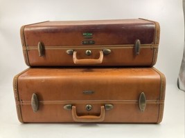 2 Vintage 1950s Samsonite Shwayder Bros Luggage 21x17x8 and  21x13x7 Brown Tan - £70.45 GBP