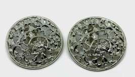 Sarah Cov. Signed Round Silver Tone Open Work Clip on Earrings - £11.48 GBP