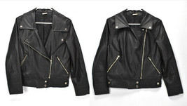 Real Coco Vegan Black Leather Motorcycle Jacket Womens Large Bomber - £38.29 GBP