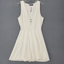 Fore Women Dress Size L White Midi Stretch Deep V-Neck A-Line Sleeveless Preppy - £13.44 GBP