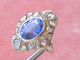 Antique Art Deco 1.12ctw Rose Diamond 3ct Syn Ceylon Sapphire Cocktail Ring 1920 - £1,661.86 GBP