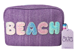 OMG Miss Gwen&#39;s Beach Small Tote Bag Lavender Zipper Heart Pull Woven Fa... - £19.83 GBP