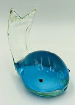 Hand Blown Blue Art Glass Whale Figurine Paperweight READ - $12.99