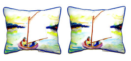 Pair of Betsy Drake Pink Sailboat Small Pillows 11 Inch X 14 Inch - £55.38 GBP