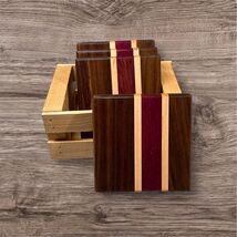 Handcrafted Coaster Set Walnut Maple Purple Heart Hardwood Square Durabl... - $48.80 CAD