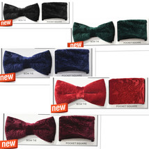 New VELVET Pattern Paisley Design Bow tie and Pocket Square Hankie Sets ... - $24.26