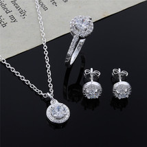 fashion women lady wedding 925 silver crystal necklace earring ring jewe... - £7.12 GBP