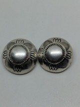 Vintage Sterling Silver 925 Etched Circle Clip On Earrings - £23.69 GBP