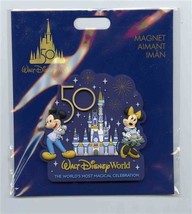 Walt Disney World 50th Anniversary Mickey Minnie Cinderella&#39; Castle Magn... - $17.82