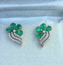 3.00CT Pear CZ Emerald &amp; Diamond Women&#39;s Pretty Earrings 14K Yellow Gold Finish - £125.89 GBP