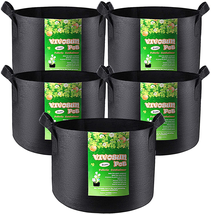 VIVOSUN 5-Pack 3 Gallon Plant Grow Bags,Premium Series Thickened Non-Woven Black - $21.73