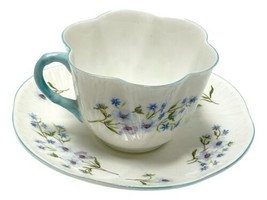 Shelley Blue Rock Dainty Floral Teacup Saucer Scalloped Bone China White... - $33.61