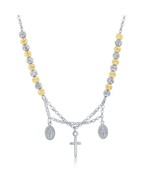 Silver GP and Silver Diamond Cut Beads with Cross and Medal Necklace - $154.65 CAD