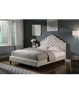 Queen Size Platform Bed Frame Light Beige Linen Button Accents Arched He... - €307,26 EUR