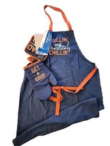 Father&#39;s Day Set BBQ Funny Grill Apron Dad Apron With Pot Holder And Oven Mitt - £9.85 GBP