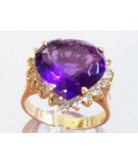 14k yellow gold .92 ctw Heart cut stone Amethyst &amp; round cut Diamond Rin... - £1,424.45 GBP