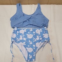 Womens 2 pc Blue Floral High Waisted Bikini sz M Padded NWOT Criss Cross Top - £15.55 GBP