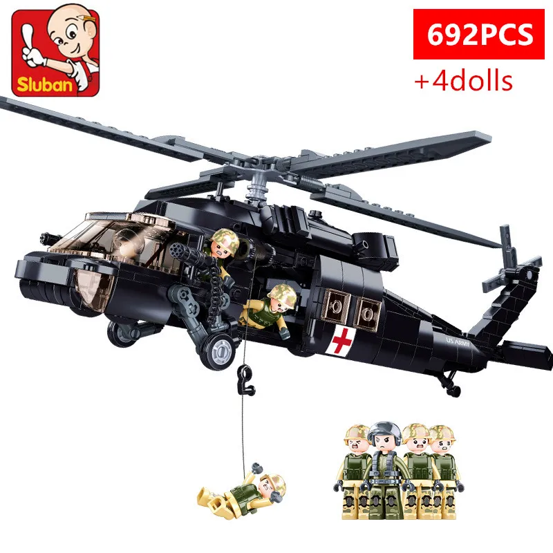 692PCS Military Medical Rescue Helicopter Bricks Folding Wings Weapon Air Force - £35.86 GBP