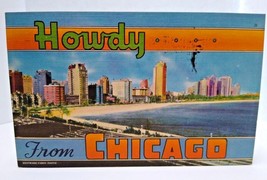Greetings Howdy From Chicago Illinois Large Big Letter Postcard Linen 1950 Cameo - £6.13 GBP