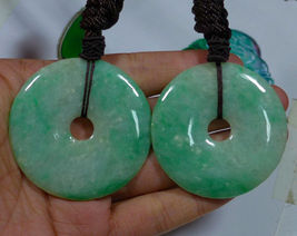 Cert&#39;d Natural A Emerald Jadeite Jade Big Safety Circle Antique Pendant (Pair) - £511.41 GBP