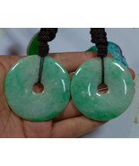 Cert'd Natural A Emerald Jadeite Jade Big Safety Circle Antique Pendant (Pair) - $650.99