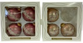 7 Christmas by Krebs Round Glass Ornaments Pink &amp; Gold Roses Floral Glitter - £28.66 GBP