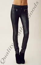 Genuine Female ladies Black Leather Skinny Pants Leggings NS05 28 WAIST LYCRA - £59.88 GBP