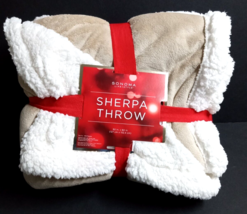 Sonoma Sherpa Throw 50&quot; x 60&quot; Beige &amp; White Soft Comfy Blanket NEW - $24.99