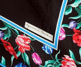 Jeannene Booher SILK SCARF WRAP Black Floral Flowers 36&quot; Scarve Maggy London - £18.66 GBP