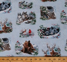 Cotton Woodland Animals Bears Deer Wolves Winter Blue Fabric Print BTY D502.64 - £9.55 GBP
