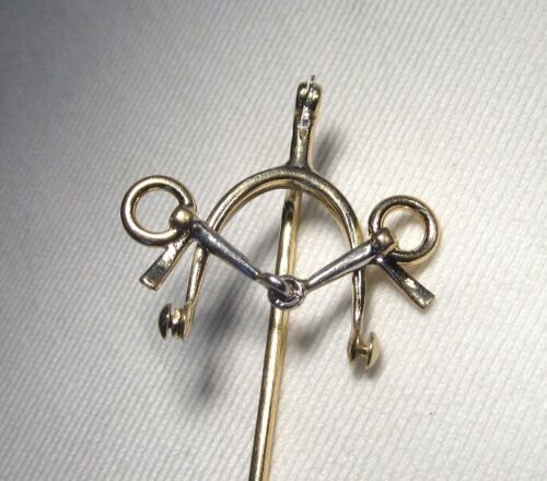 Primary image for Vintage 14K Yellow & White Gold Cowboy Boot Spur Stick Pin Moves! C3638