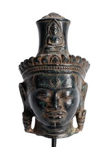 Antique Khmer Style Bronze Bayon Style Mounted Lokeshvara Head - 22cm/9&quot; - £287.25 GBP