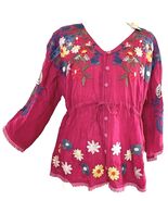 Johnny Was Multicolor Floral Embroidered Blouse Size-XL Rumba Red - $178.18
