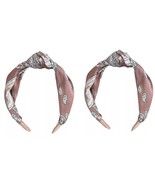 Lot of 2 Hive and Co Top-Knot Satin Fabric Headband - Brown White Printed - $9.89