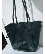 Leather Black Leaf Pattern Bucket Bag Drawstring Shoulder Bag Large Unma... - $51.13 CAD