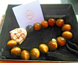 Rarities Tiger Eye Hand-Carved Buddha Stretch Bracelet W/ Black Spinel Bead - £97.77 GBP