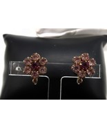 Vtg Gold Tone &amp; Prong Set Pink Rhinestone Cluster Screwback Earrings Uns... - $21.03 CAD