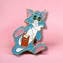 Vintage Pin Classic Character Blue Cat W/MOUSETRAP Enamel W/ Brass Base - $3.10